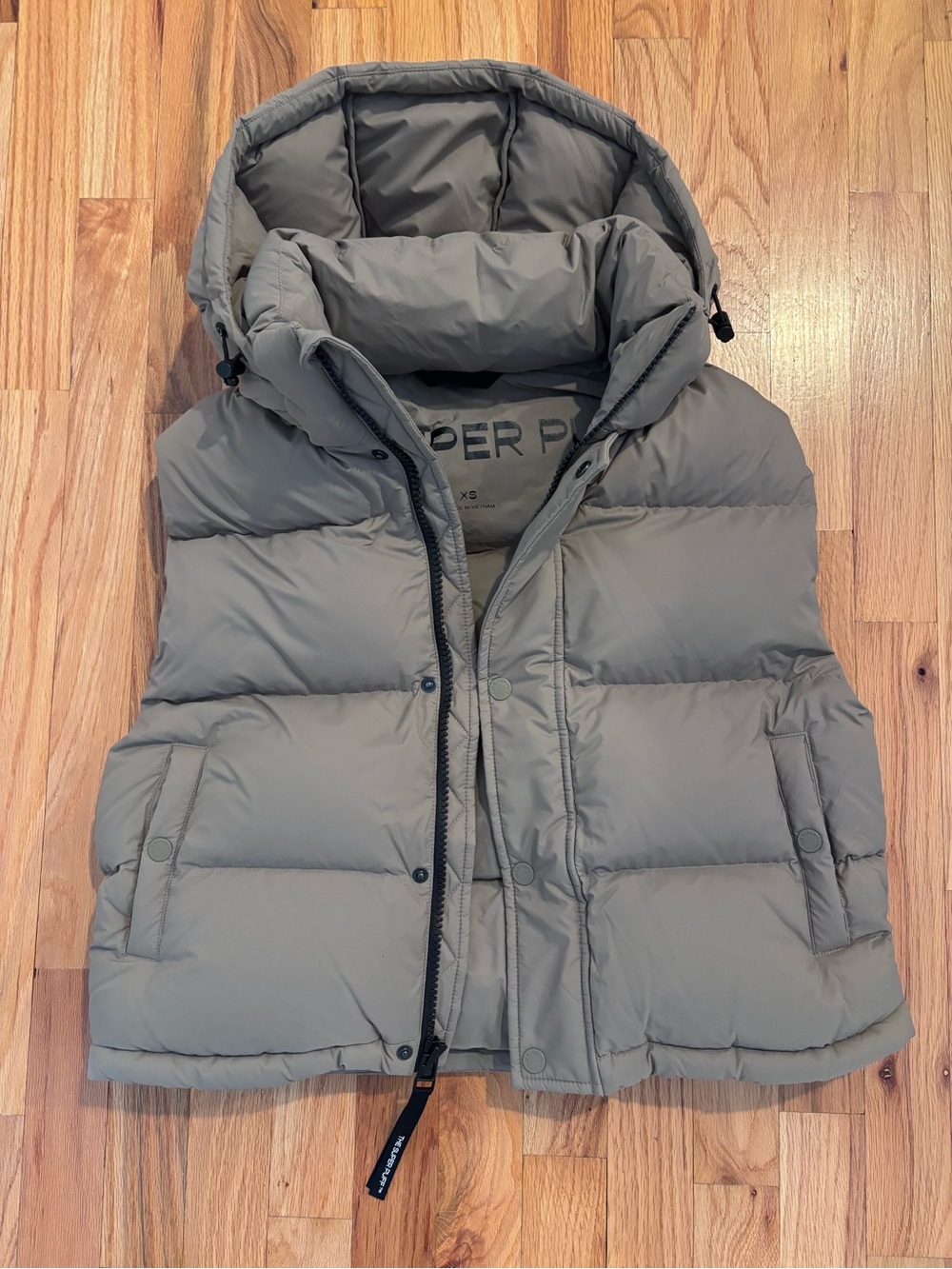 Aritzia Tan Puffer Vest with Hood